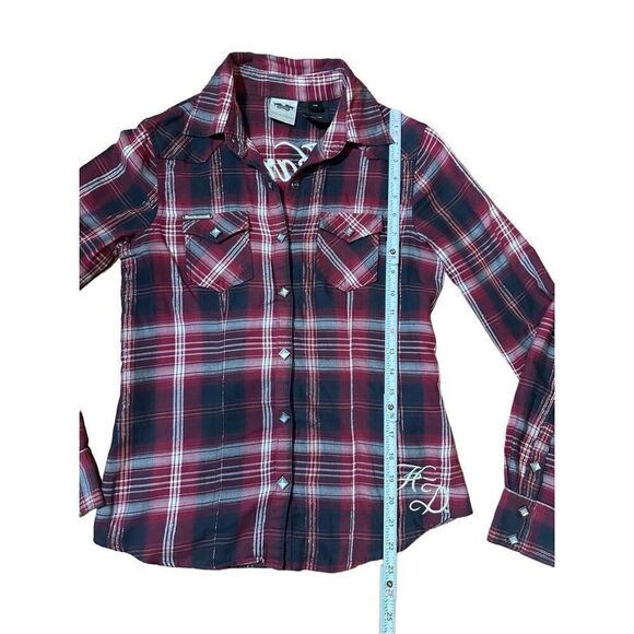 Harley-Davidson Red Orange Black Plaid Snap Front Embroidered Western Shirt Sz X - Picture 8 of 11